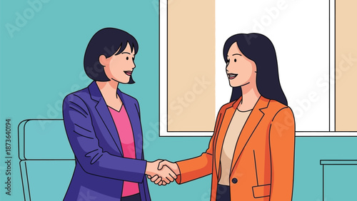 Professional women shaking hands, symbolizing successful business partnership and agreement