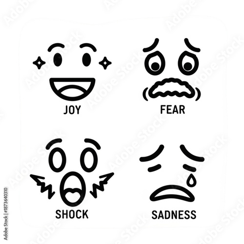 Set of funny cartoon faces with playful eyes and expressions