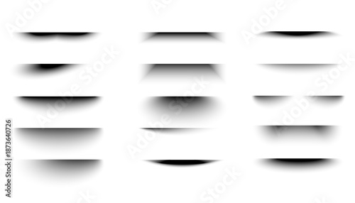 Set of transparent shadows. Realistic shadow strips and line overlay effects isolated on a transparent background. Divider graphic design elements. Vector illustration.