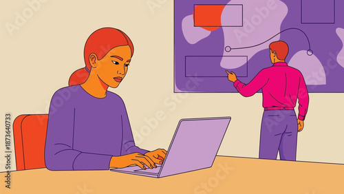 Engaged individuals developing strategies through digital input and visual mapping discussion