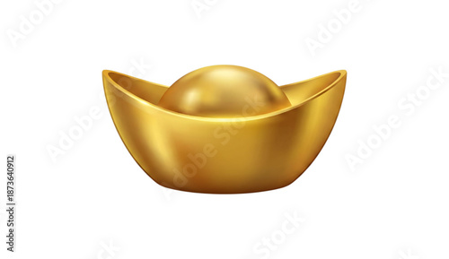 Vector icon illustration : 3d Chinese gold ingot - Chinese New Year decoration, Lunar festive celebration, luck, prosperity, wealth blessings, rich, gift, money, good fortune symbol