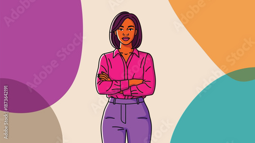Vibrant illustration of a confident professional woman with crossed arms, radiating empowerment