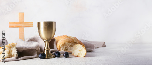 Cup of wine with bread and ...