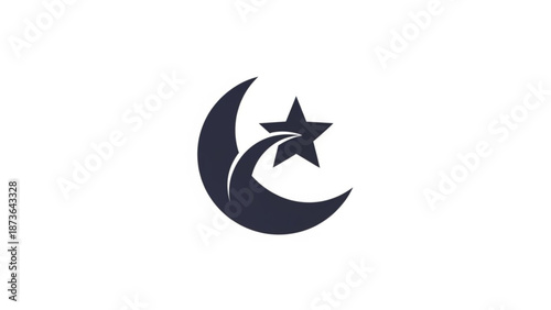 A dark blue crescent moon with a star on a white background symbolizing hope and guidance
