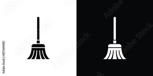 Broom Icon, Cleaning Tool, Symbol of Hygiene, Isolated Broom, Silhouette on White