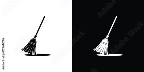 Brooming Isolated in Two Tone Design, Cleaning Element, Household Chores Symbol