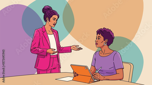 Dynamic professional collaboration and innovative learning between two diverse women with modern