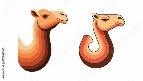 Camel Heads Illustration with Stylized Neck and Mane