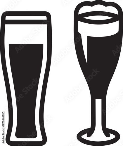 Beer Glass Shapes Black Silhouettes, Beer Glass Silhouette Vector Set