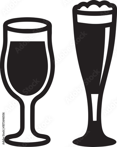 Beer Glass Shapes Black Silhouettes, Beer Glass Silhouette Vector Set