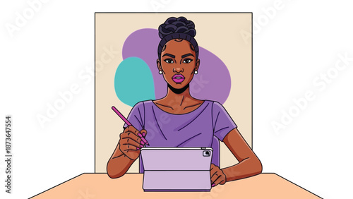 Focused designer using a graphic tablet and stylus for engaging artistic creation