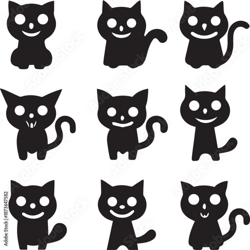 Cat Halloween Silhouette Icon, Halloween Cat Silhouette Vector Set