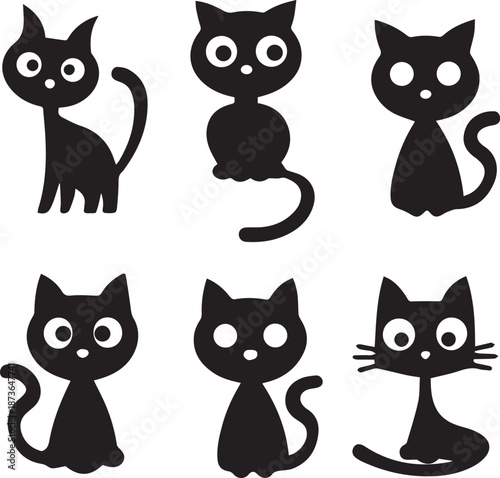 Cat Halloween Silhouette Icon, Halloween Cat Silhouette Vector Set