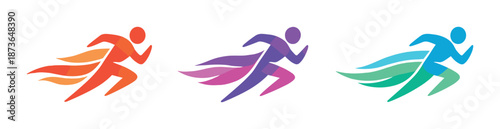 Colorful neon silhouettes of stylized runners on gradient background