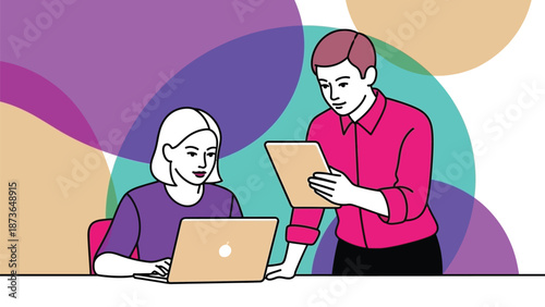 Modern professional collaboration using digital devices for enhanced productivity and shared