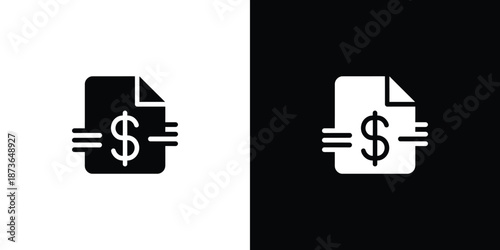 Dollar Sign on Paper Icon in Black and White Finance Concept Design