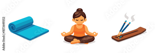 Yoga meditation with young female and incense