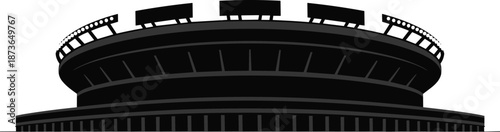 Football stadium silhouette icon, black sports arena grandstand illustration with floodlights, outdoor championship venue vector isolated on white