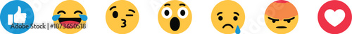 Modern Social Media Reaction Icons Set Including Like Love Haha Wow Sad and Angry Faces