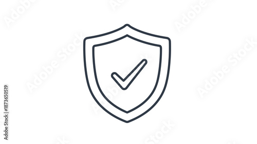 Shield icon featuring a central checkmark representing security, protection, and verified safety measures for digital data.