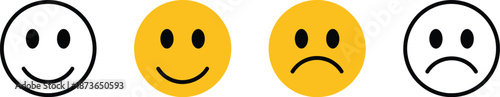 Customer satisfaction feedback scale with four smiley icons from happy to sad for rating survey service.