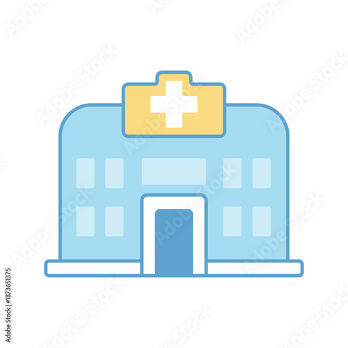 A medical clinic or hospital building with a cross symbol on top