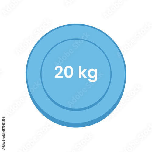 A circular 20kg barbell weight plate used for heavy lifting and powerlifting