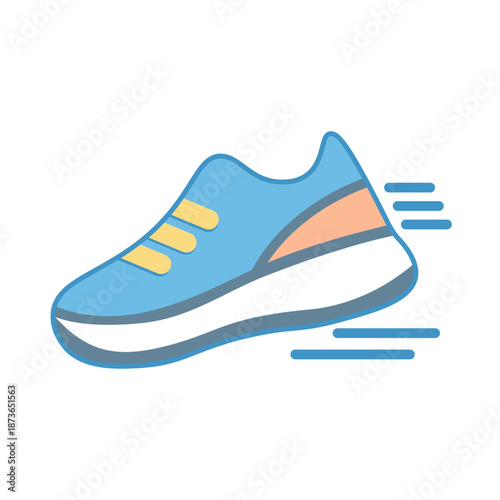 Blue running shoe in motion surrounded by speed lines, ideal for sports and fitness designs needing a dynamic element.