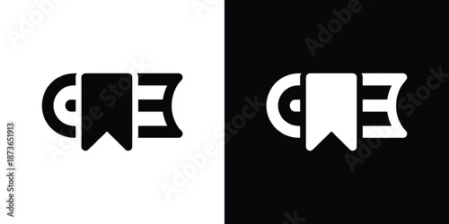 Iconic Book Symbol Design with Bookmark Isolated on White and Black Backgrounds