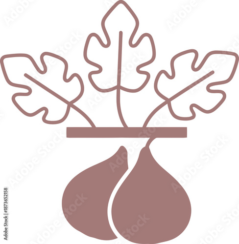Fig branch with leaves and ripe fruit. Natural organic sweet dessert or healthy food. Simple outline icon for logo, label