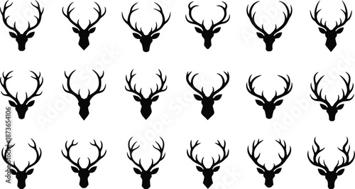 Deer antlers silhouettes collection various antler shapes and sizes
