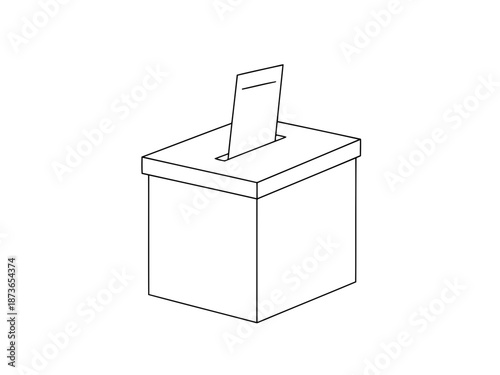 Black and white line drawing of a classic ballot box for voting