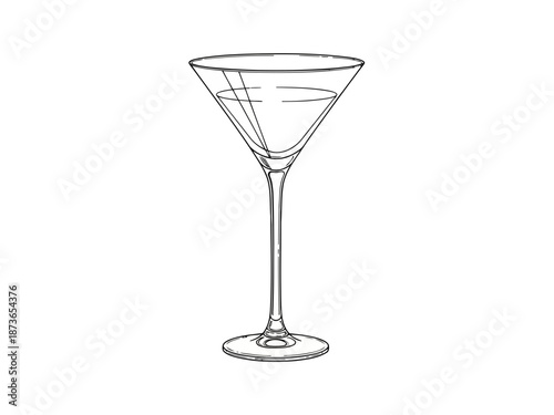 Elegant martini glass with long stem and wide rim for cocktails