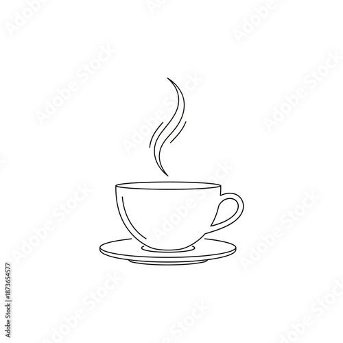 Steaming Coffee Cup Icon - Simple Line Art Illustration