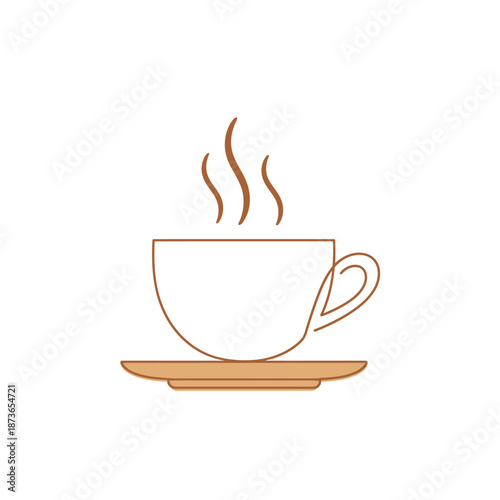 Steaming Coffee Cup on Saucer - Simple Flat Illustration