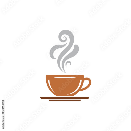 Steaming Hot Coffee Cup Icon with Swirling Steam on White Background