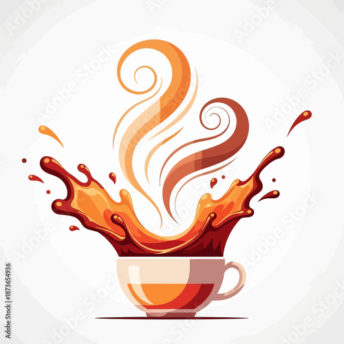 Hot Coffee Splash and Steam Swirls from Cup - Dynamic Beverage Illustration