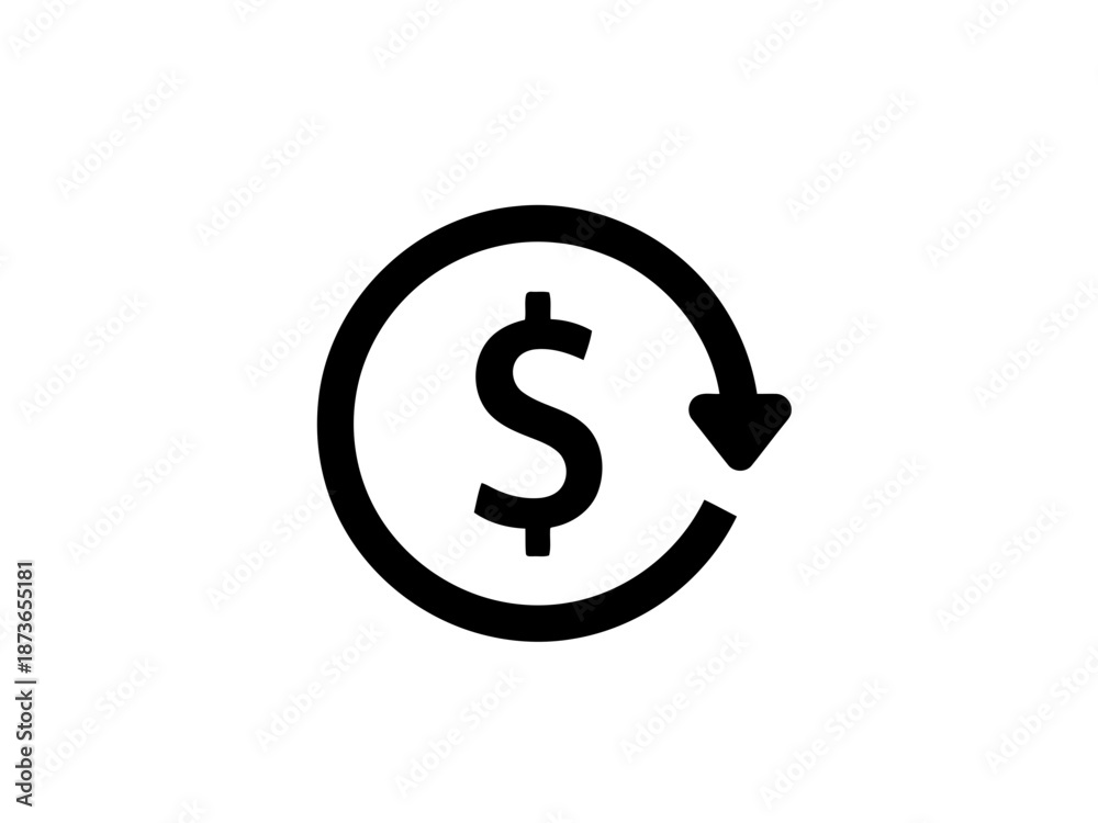 Fototapeta premium Hand drawn dollar sign symbol with circular arrow indicating financial flow or transaction