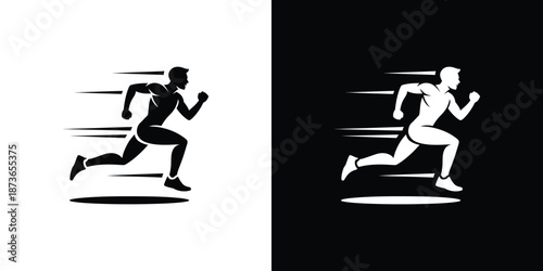Male Silhouette Running, Speed Lines, Motion Effect, Action Pose, Black and White