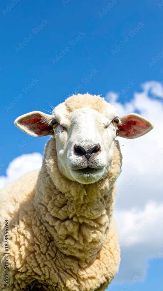 Obraz premium Sheep Portrait with Blue Sky.