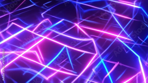 Abstract neon lines in blues and purples. Glowing, geometric shapes on dark background