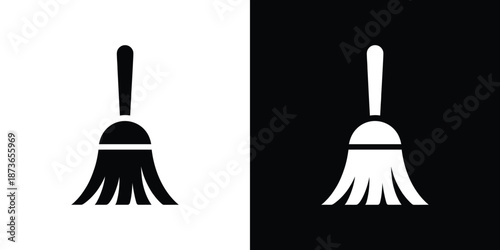 Minimalist Broom Icon in Black and White Square Format,
