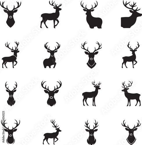 Deer silhouette set illustration