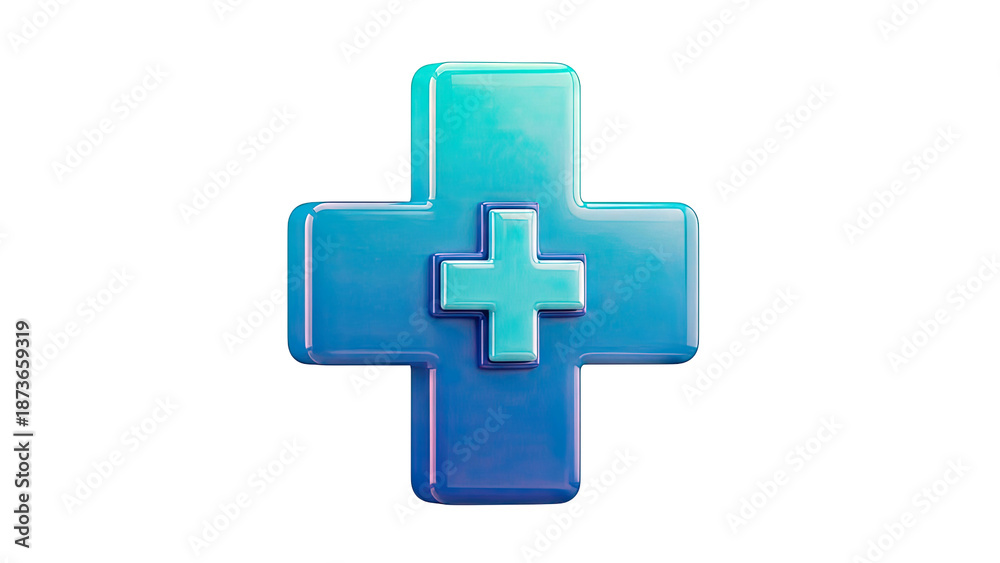 Fototapeta premium 3D Blue and Teal Medical Cross Icon
