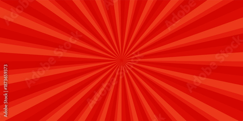 Background for cartoon comics made of red radial rays. A pop art style template for text about superheroes in comics. Vector illustration.