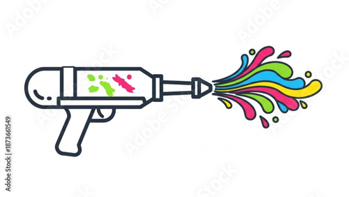 Colorful paint sprayer with vibrant multicolored paint splashes