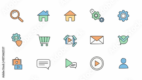 Collection of colorful flat design icons for web and mobile applications.