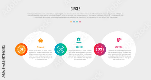 Circle base shape infographics gradient template diagram with simple big and circle combination on horizontal direction with 3 point step creative