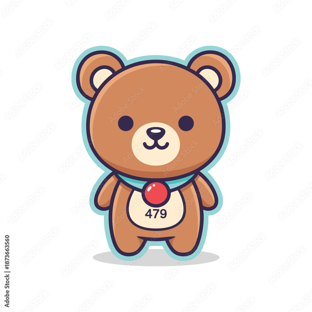 Naklejka premium Cute Cartoon Bear with Number Tag Vector Illustration