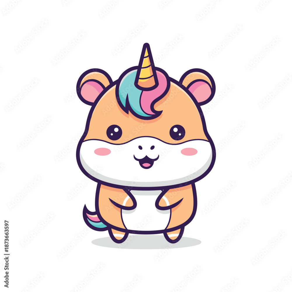 Naklejka premium Adorable Cartoon Hamster Unicorn Illustration